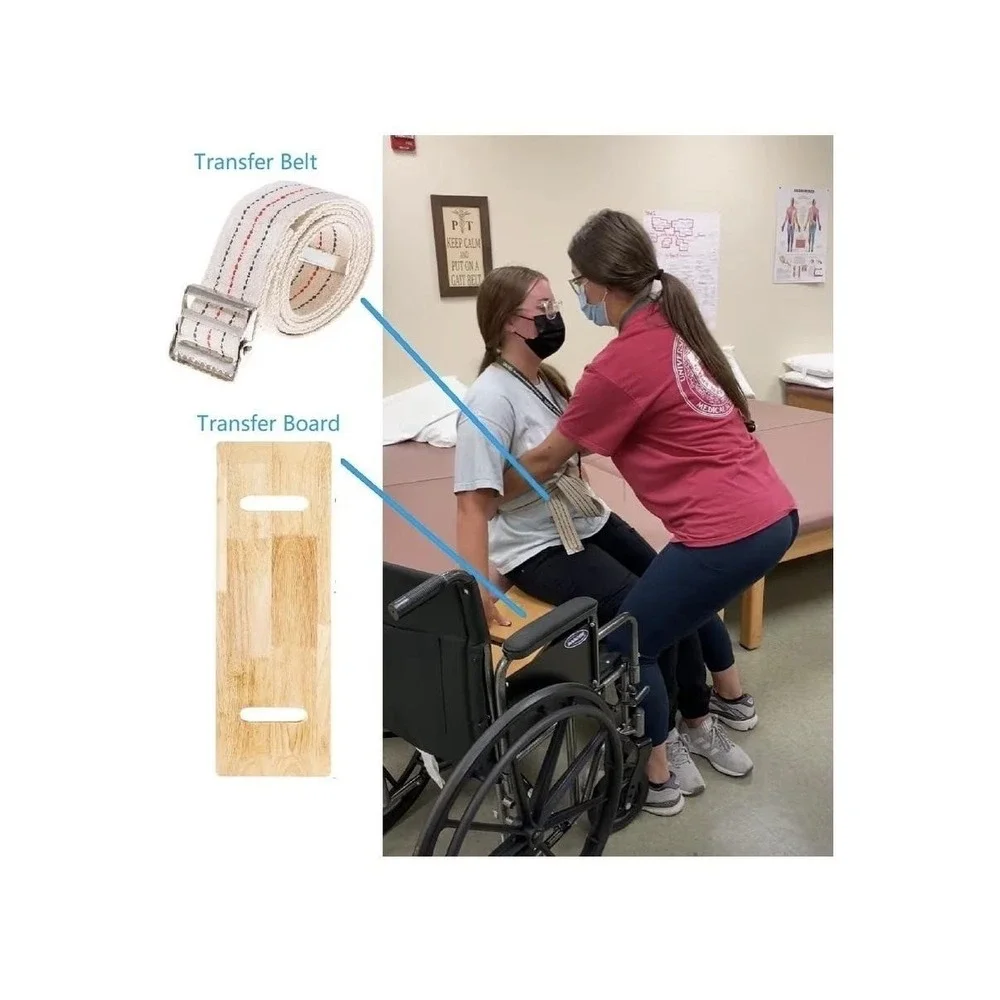 COW&COW Wooden Transfer Board 30in With‎ Cotton Gait Belt Beige Wheelchair Aid